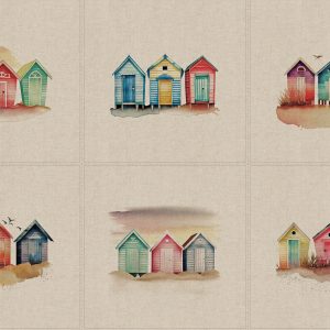 Beach Huts Cushion & Tote Bag Panels: Set of 6 Assorted